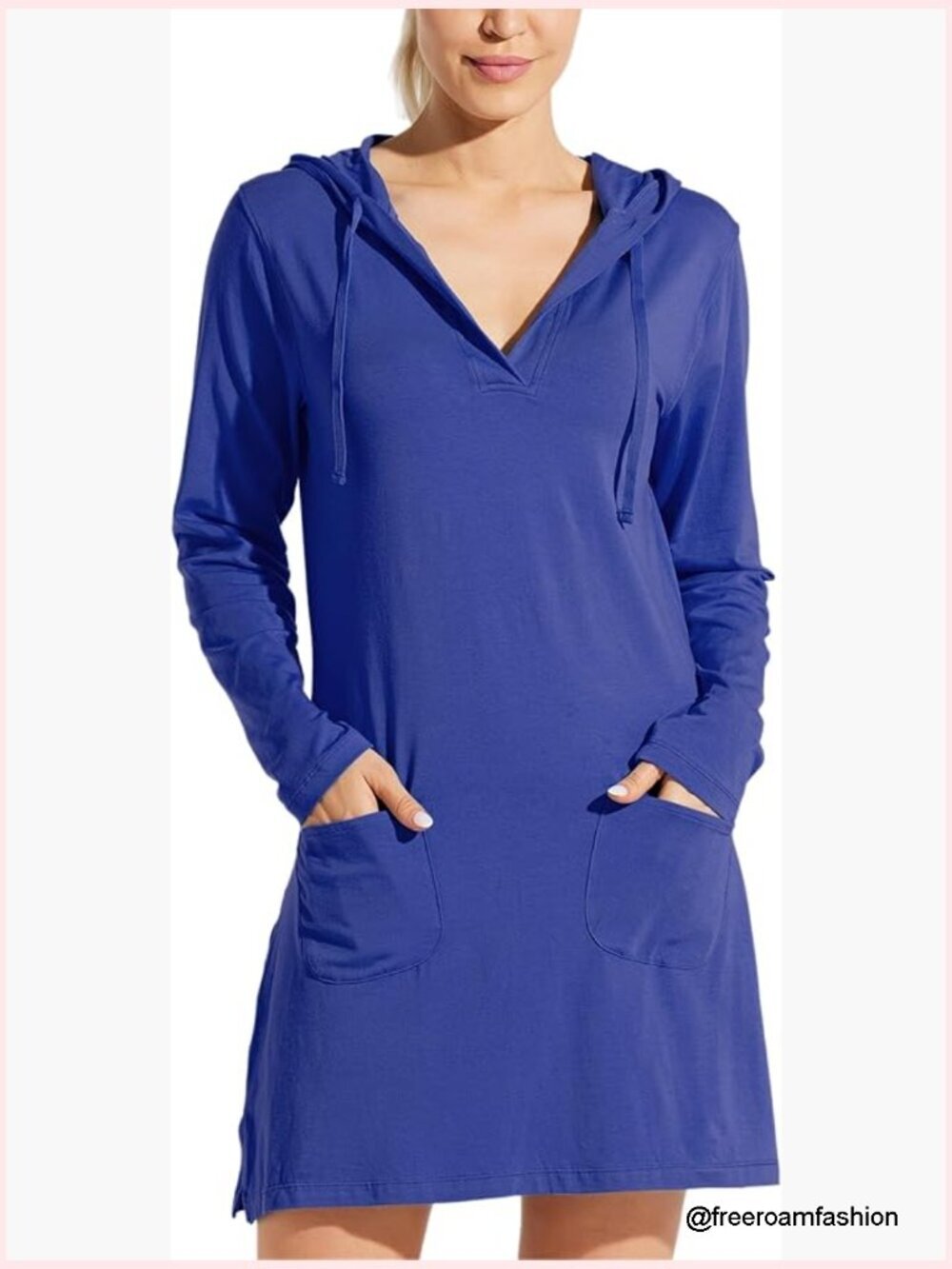 Women's Long Sleeve Cotton Swim Cover Up UPF 50+ Hooded with Pockets Sun